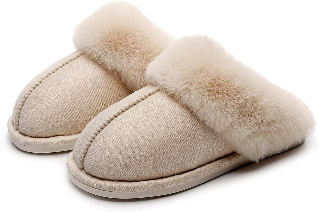 Winter Fuzzy House Slippers Women Warm Memory Foam House Shoes Comfy Flats Slide Shoes, Beige, 5.... | Amazon (UK)