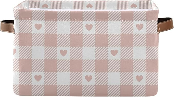 senya Valentines Storage Basket, Large Foldable Storage Basket with Handles, Pink Buffalo Check P... | Amazon (US)