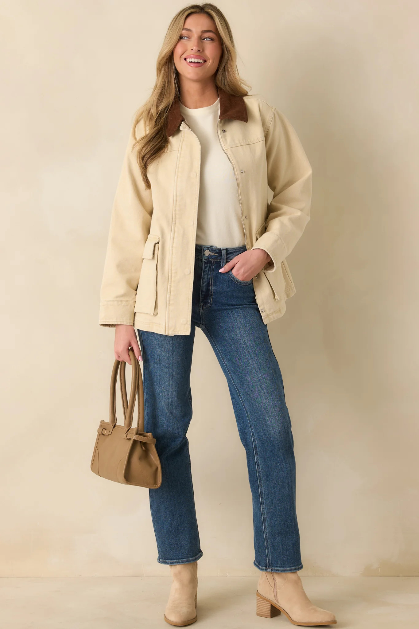 Trailblazer Taupe Canvas Utility Jacket | Red Dress