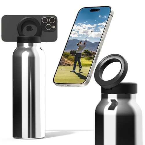 Ringo Insulated Water Bottle - Compatible MagSafe Water Bottle - Water Bottle With Magnetic Phone Tripod Mount - Hot 12H, Cold 24H, 360° Rotate - Gift Idea for Men and Women - Stainless Steel 32oz | Amazon (US)