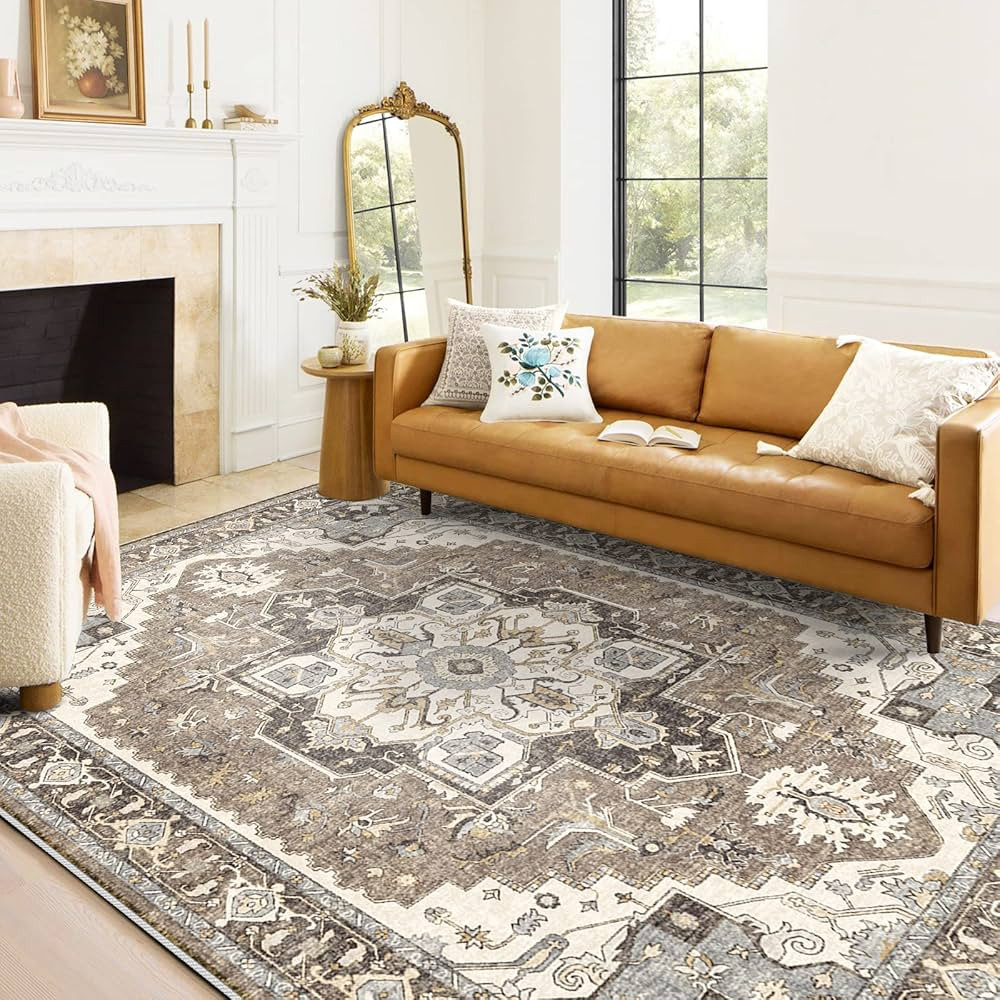 Washable Living Room Area Rug - 9x12 Large Persian Boho Bedroom Rug Distressed Oriental Non-Slip ... | Amazon (US)