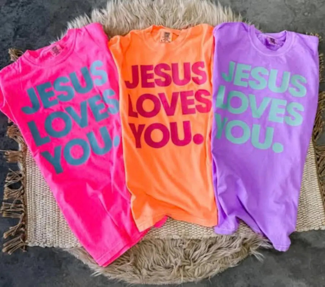 Neon Jesus Loves You T-Shirt – Vibrant Christian Graphic Tee | Etsy (US)
