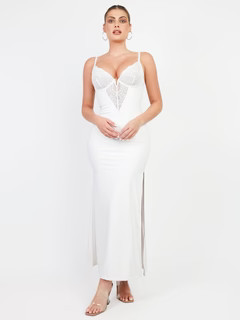 Built-In Shapewear Sexy Lace Slip Split Maxi Dress | Popilush