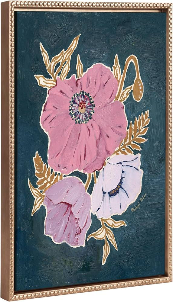Kate and Laurel Sylvie Beaded Three Purple Poppies Vintage Framed Canvas Wall Art by Mackenzie Ne... | Amazon (US)