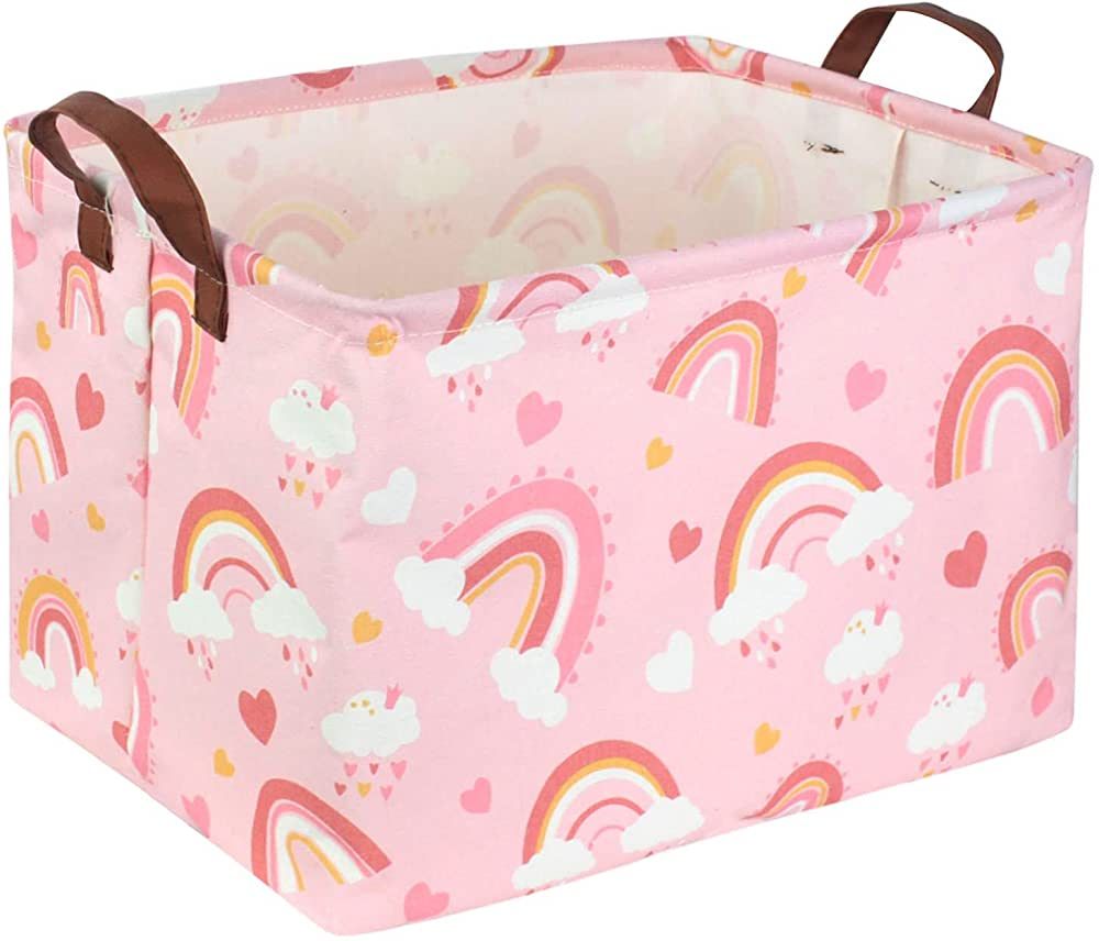 Sanjiaofeng Rectangular Pink Rainbow Baskets,Girls Storage Bins.Waterproof PE Coating Kids Storag... | Amazon (US)