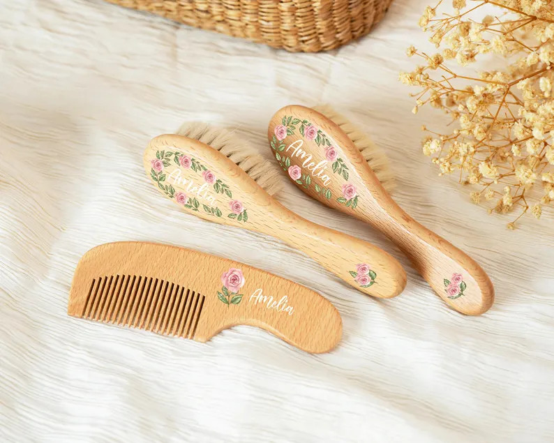 Personalized Wooden Baby Hairbrush Set, Custom Engraved Keepsake, Baby Shower Gift Idea for Newbo... | Etsy (Global)
