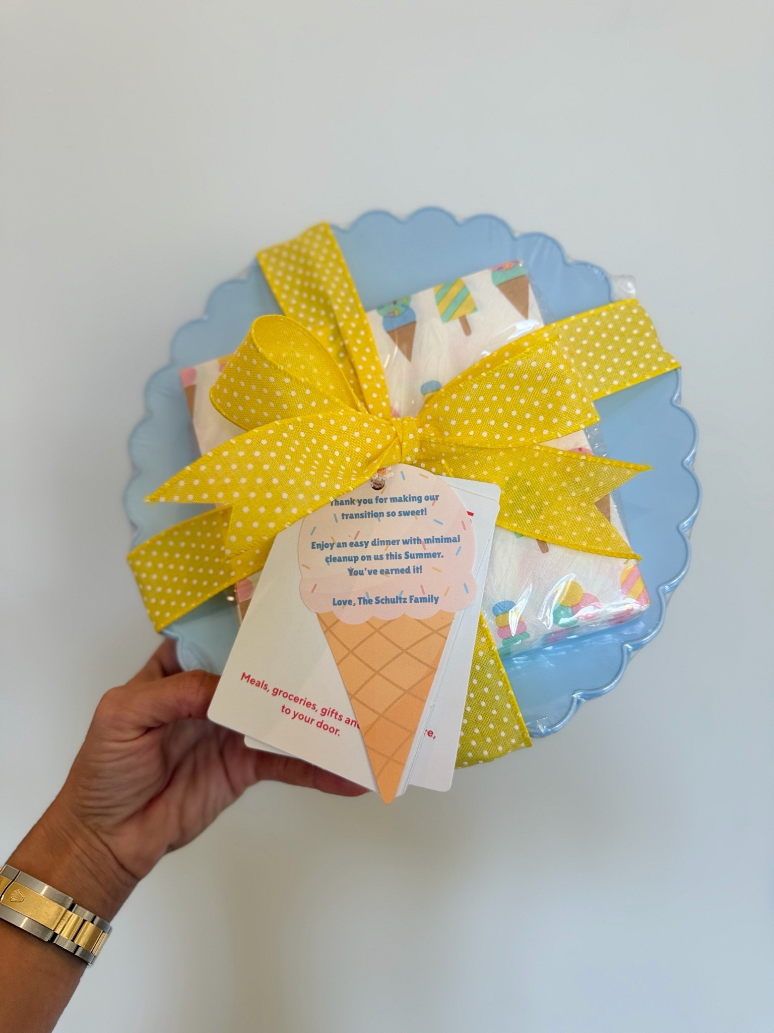 Sweet, easy and so practical! This teachers gift is a crowd pleaser. Bundle disposable plates & napkins with a DoorDash gift card and a note that says “dinner & dishes are on us!”  They will love it.