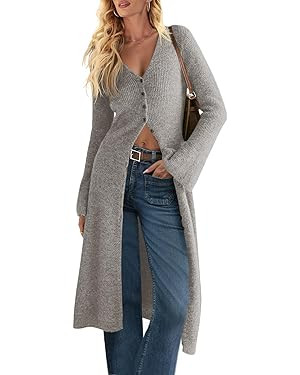 Saodimallsu Womens Long Cardigan Sweaters Oversized Bell Sleeve Open Front Button Down Casual Kni... | Amazon (US)