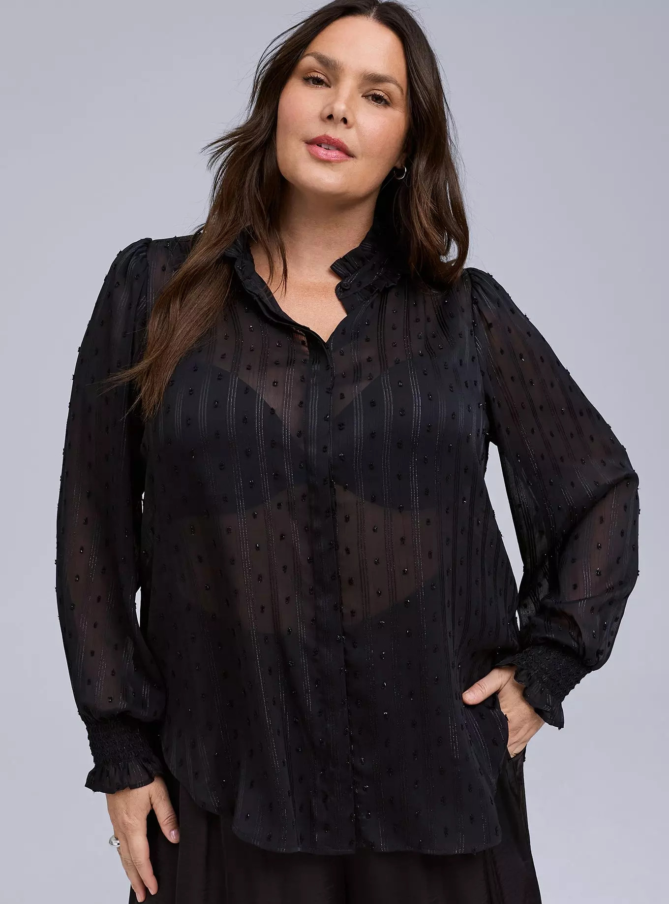 Belle Isle Ruffle Neck Button Up Blouse | Torrid (US & Canada)