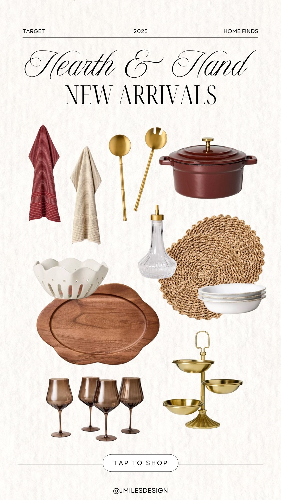 The new Hearth & Hand drop at Target is everything 😍
From moody glassware to brass serveware and cozy kitchen linens — these pieces are made for hosting season. A perfect mix of charm, function, and fall-ready style!
#TargetHome #HearthAndHand #FallEntertaining #HostWithStyle #LTKHome #ModernFarmhouse #CozyKitchenVibes #JMilesDesign

#LTKFindsUnder100 #LTKHome #LTKFindsUnder50