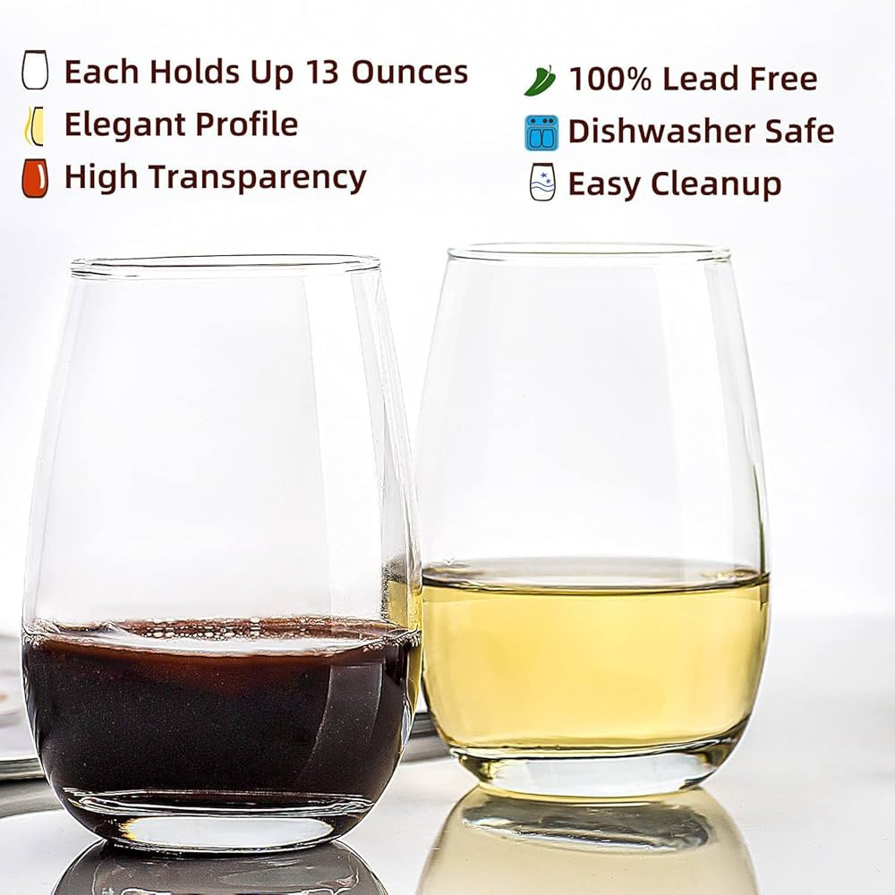 Stemless Wine Glasses Set of 12 Clear Red White Wine Glass for Party, Wedding, Anniversary - 13 O... | Amazon (US)