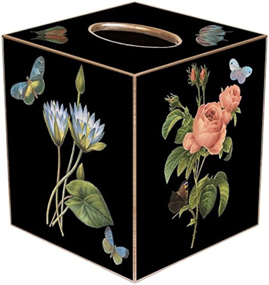 Marye-Kelley TB7-Black-Pink Roses, Pink Hydrangea, Blue Irises Tissue Box Cover | Amazon (US)