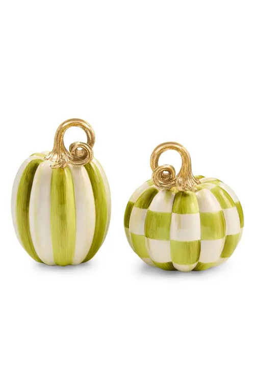 MACKENZIE CHILDS Moss Check and Stripe Petite Pumpkin Decorations in Green at Nordstrom | Nordstrom