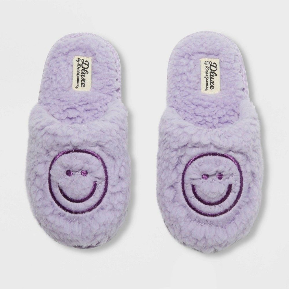 dluxe by dearfoams Kids' Happy Face Classic Slide Slippers - Purple 4-5 | Target