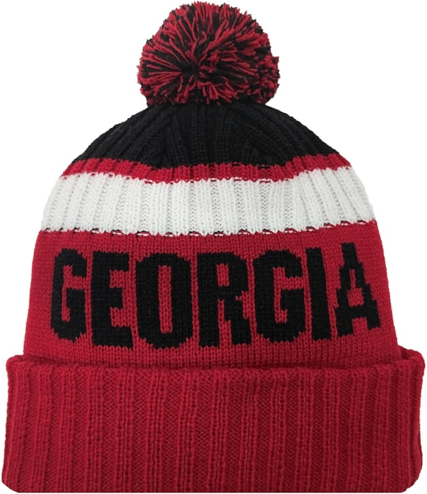 Beanie Knit Hat with Pom Winter Cuffed Cap Sport Fans Gift for Men Women | Amazon (US)