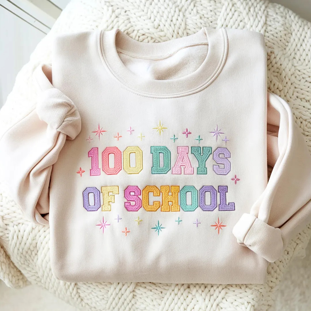 Embroidered 100 Days of School Sweatshirt, Teacher Gift - Etsy | Etsy (US)