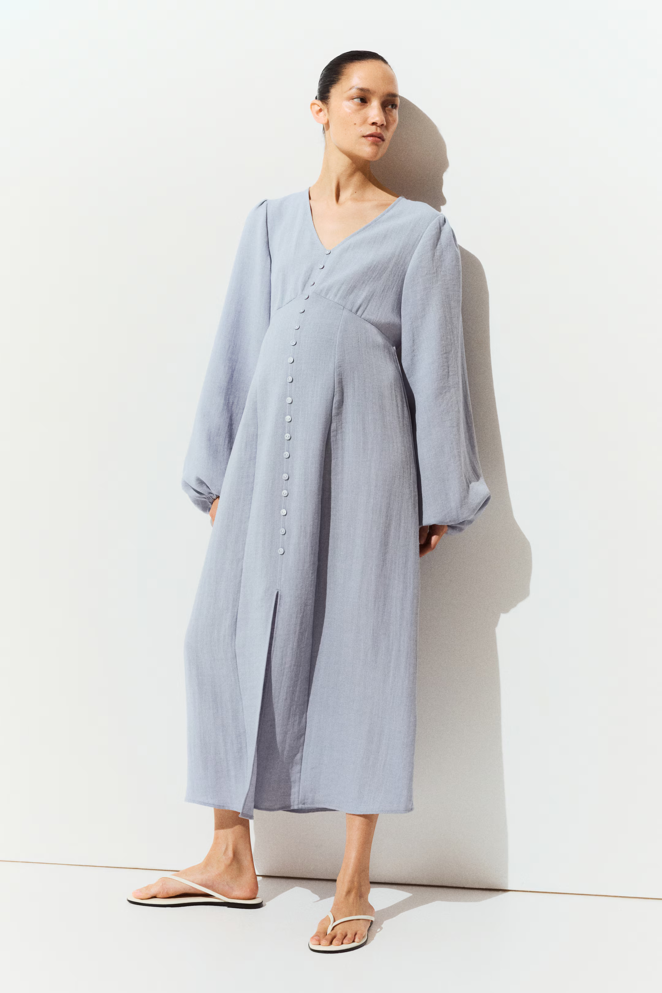 MAMA Button-Front Dress - Light dusty blue - Ladies | H&M US | H&M (US + CA)