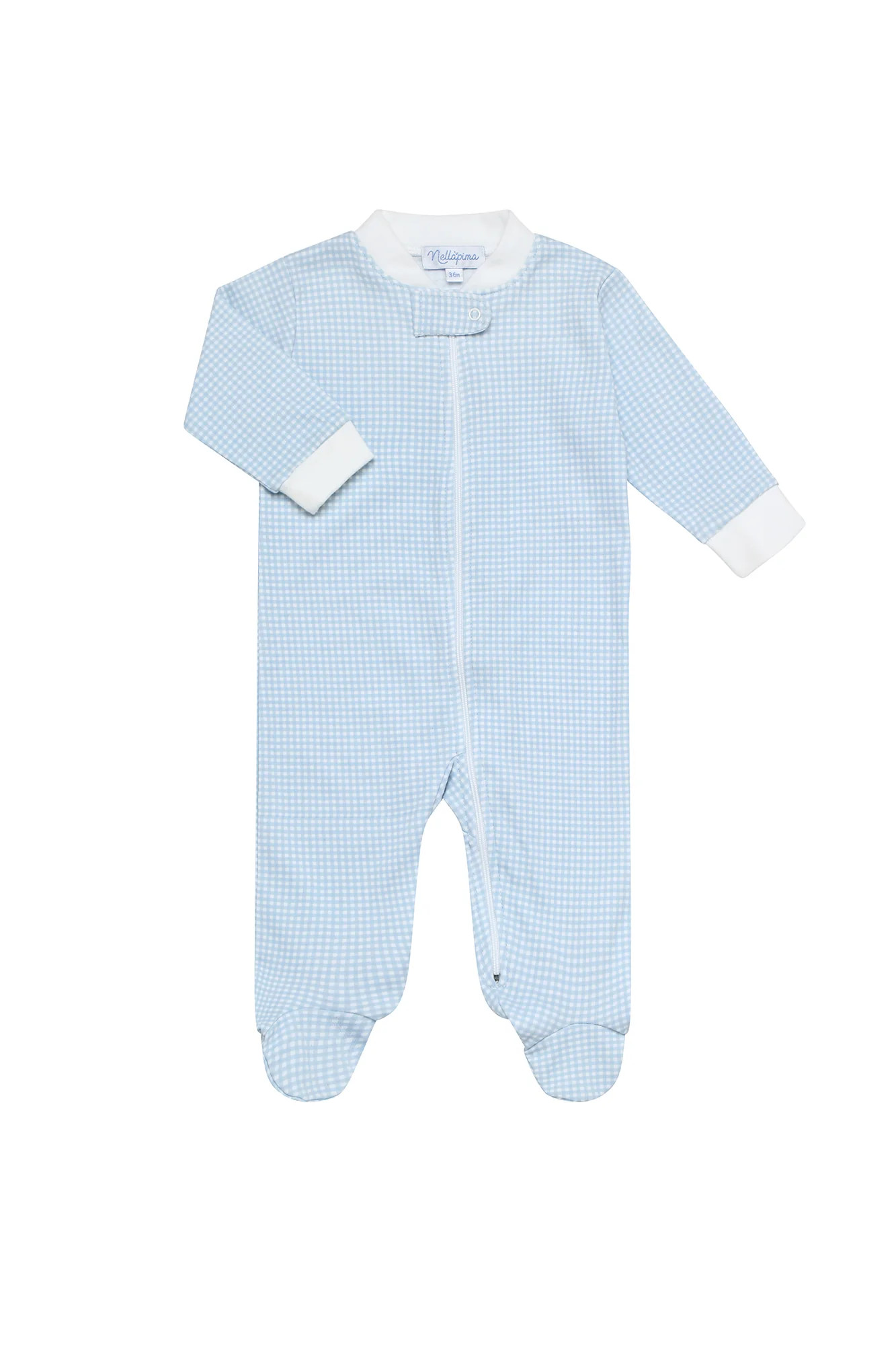 Blue Gingham Zipper Footie | Nellapima