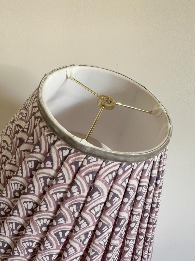 Pleated Lampshade With Velvet Trim Block Print Fabric - Etsy | Etsy (US)
