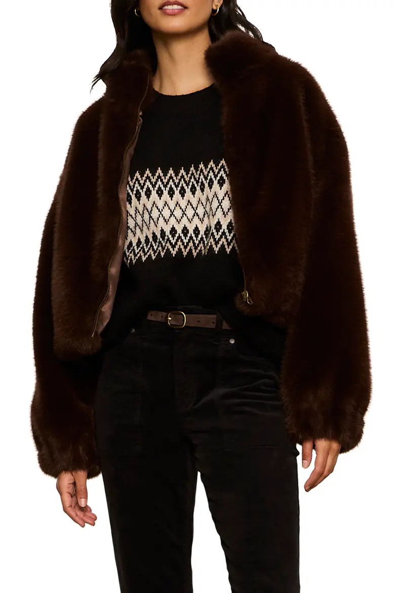 Sanctuary Everest Faux Fur Bomber Jacket in Black at Nordstrom, Size Xx-Large | Nordstrom