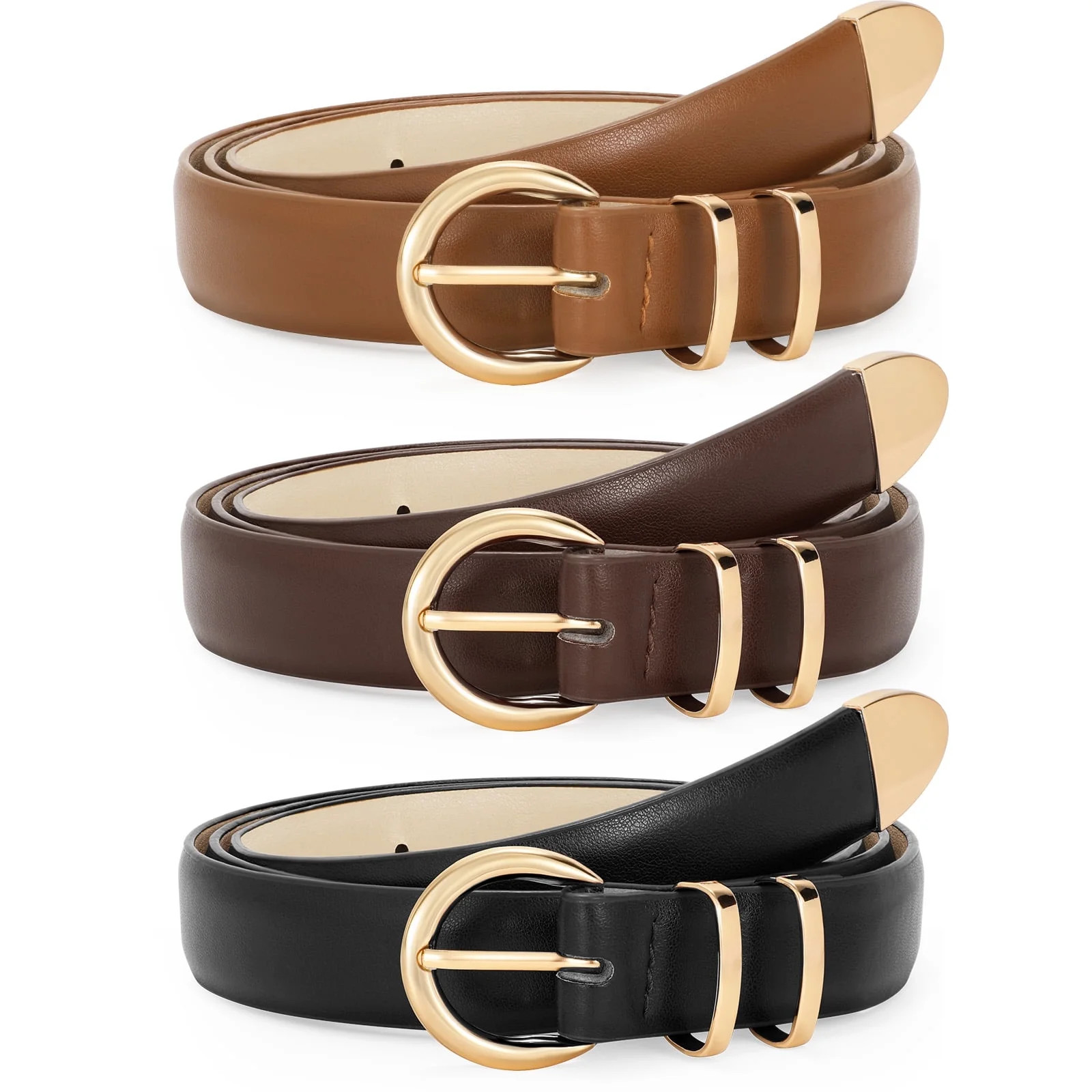 SUOSDEY Women Leather Belts for Jeans Gold Buckle Ladies Leather Belt 3 Pack - Walmart.com | Walmart (US)