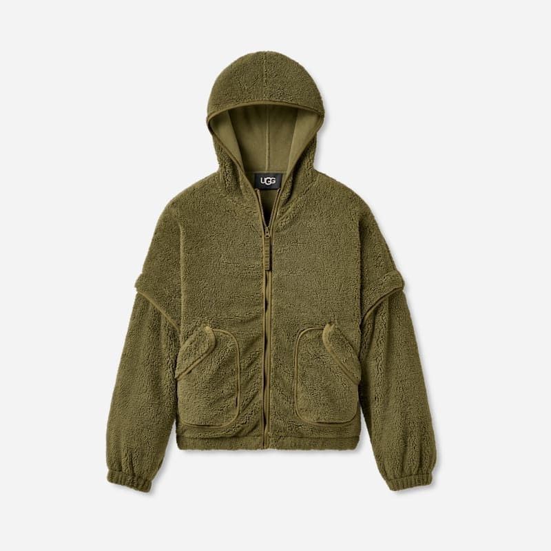 Mariella UGG®fluff Zip Hoodie Polyester Tops in Burnt Olive, Size L | UGG (US)