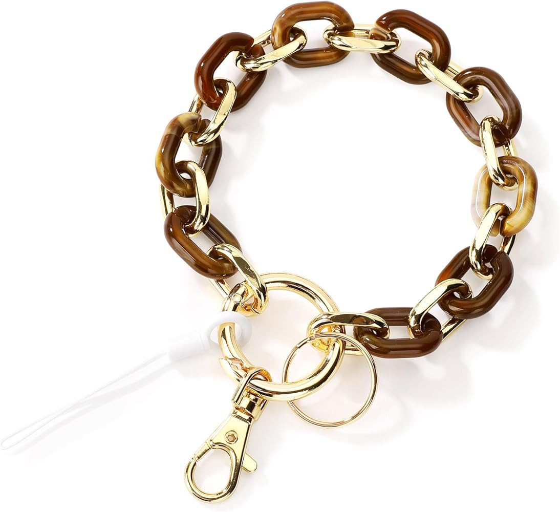 Junyuerly Stylish Wrist Lanyard Keychain Wristlet Key Chains Resin and Hardware Chains Link Gold ... | Amazon (US)