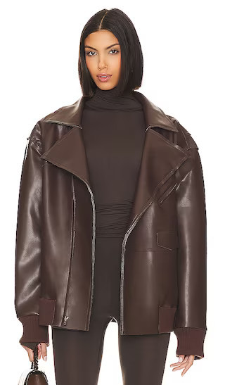 Norma Kamali Oversized Moto Jacket in Chocolate. - size XS | Revolve Clothing (Global)