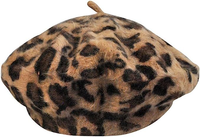 Sunflyfashion szzoqdz Women French Style Vintage Leopard Print Wool Soft Winter Warm Beret Beanie... | Amazon (US)