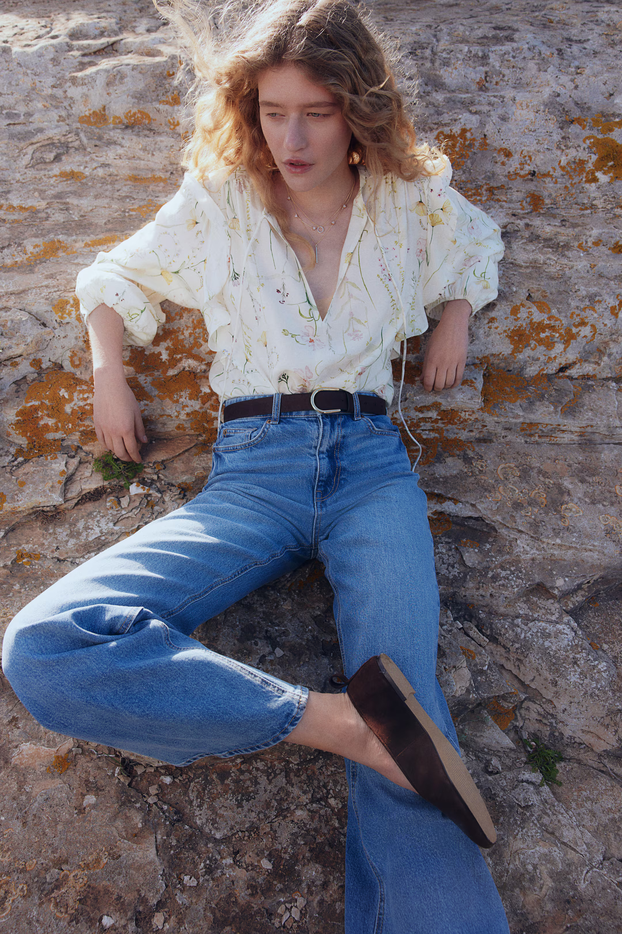 Flounce-Trimmed Blouse - Cream/floral - Ladies | H&M US | H&M (US + CA)