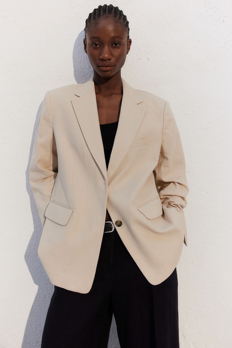Oversized linen-blend blazer - Light beige - Ladies | H&M GB | H&M (UK, MY, IN, SG, PH, TW, HK)