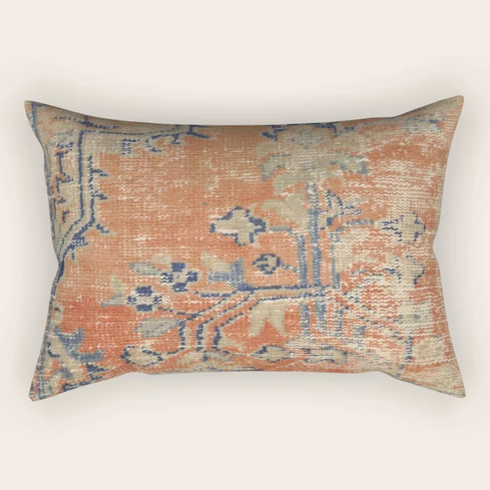 Vintage Woven Navy and Orange Rectangular Pillow | Society6