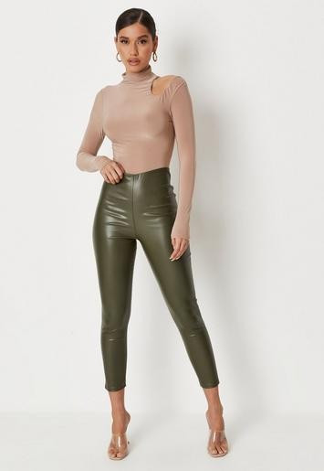 Missguided - Khaki Faux Leather Leggings | Missguided (US & CA)