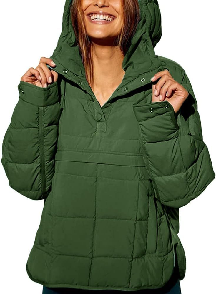 LNKQA Womens's Lightweight Down Coat Long Sleeve Button Quilted Pullover Puffer Jacket Packable H... | Amazon (US)