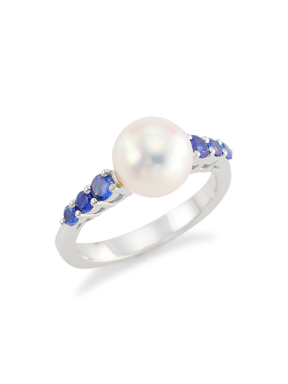 18K White Gold, 8MM Cultured Akoya Pearl & Blue Sapphire Ring | Saks Fifth Avenue