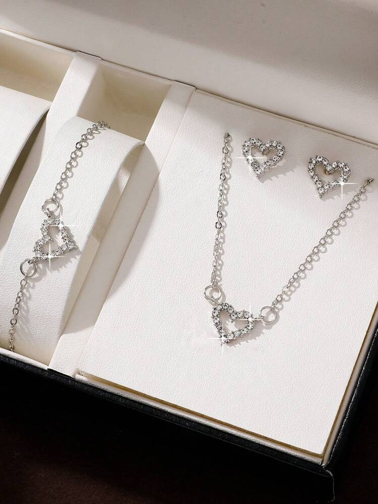 4pcs/Set Fashionable Hollow Heart Necklace Set For Women Valentines | SHEIN
