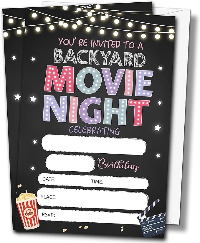 Buildinest Backyard Movie Night Birthday Party Invitations with Envelopes (20-Pack), 4"x6" Movie ... | Amazon (US)