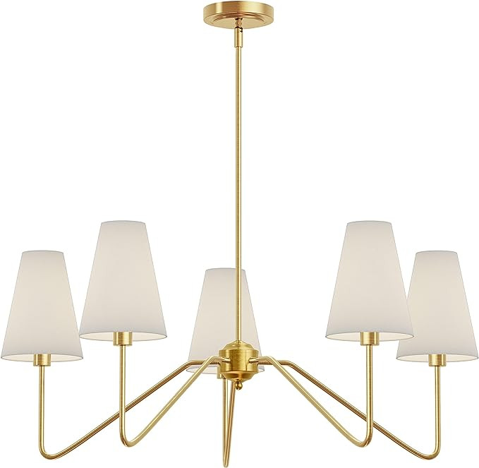 Electro bp;30" Dia 5-Arm Classic Chandeliers Polished Gold with White Linen Shades,Ceiling Light ... | Amazon (US)