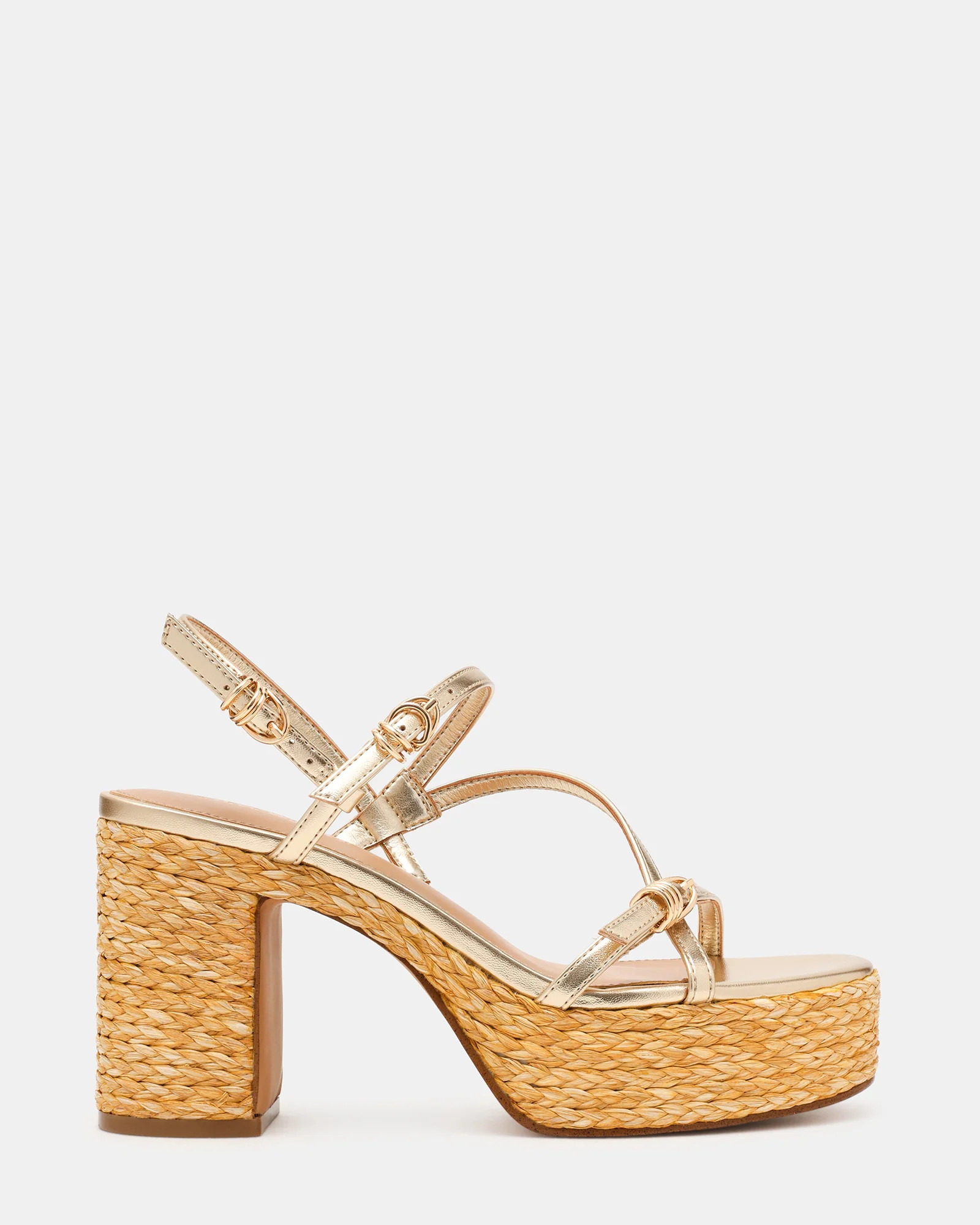 JAYCE Gold Raffia Platform Strappy Buckles Women's Sandal | Steve Madden (US)
