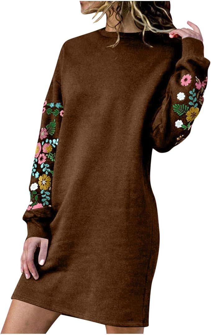Holiday Party Dresses for Women 2024 Winter Fall Long Sleeve Crewneck Sweatshirt Dress Casual Azt... | Amazon (US)
