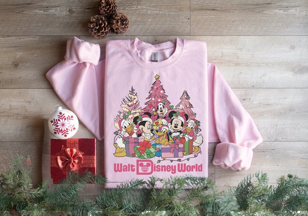 Mickey and Friends Pink Christmas Tree Sweatshirt, Disneyland Christmas Hoodie, Walt Disneyworld ... | Etsy (US)