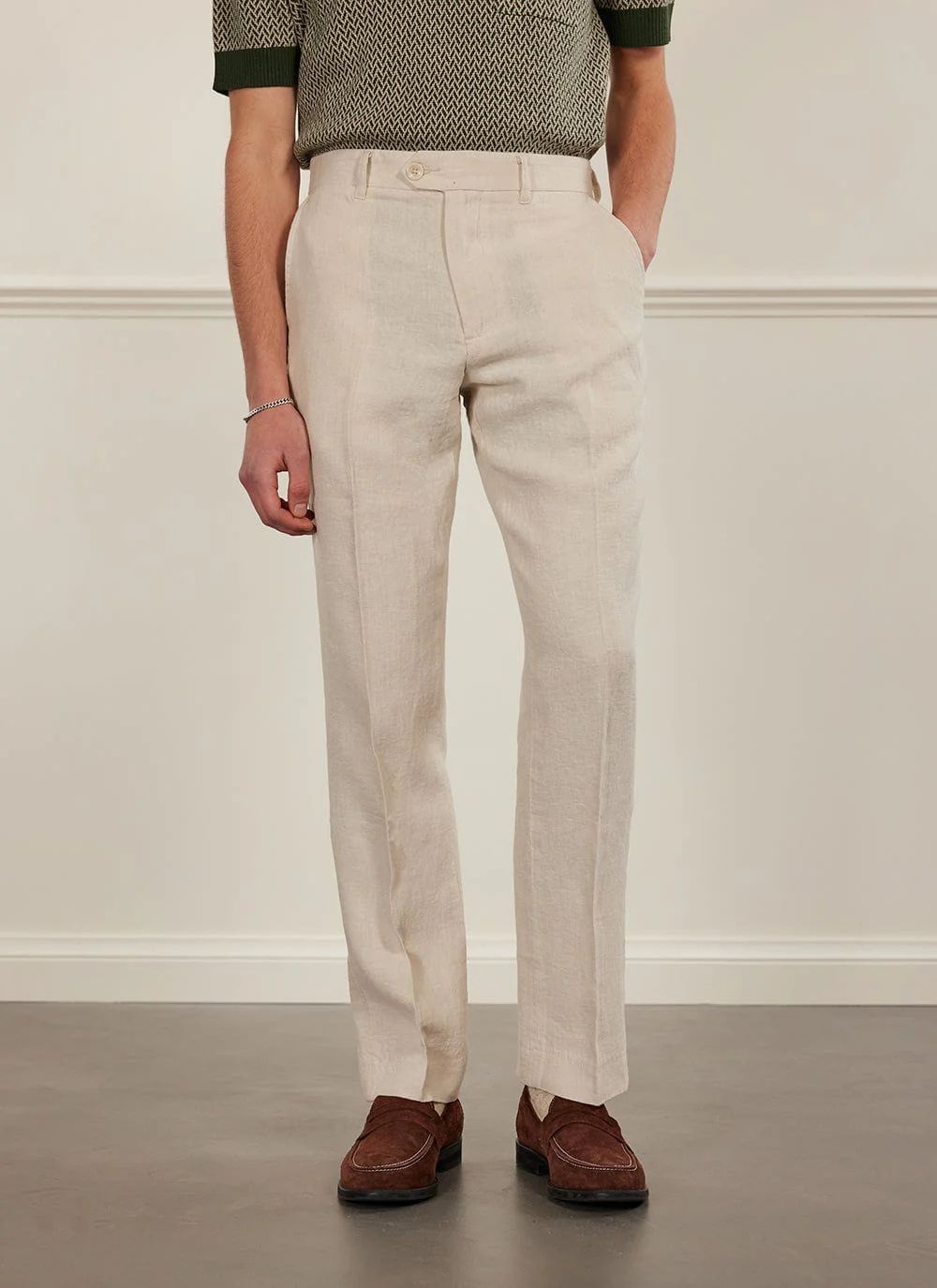 Tailored Linen Trousers | Stone | Percival Menswear