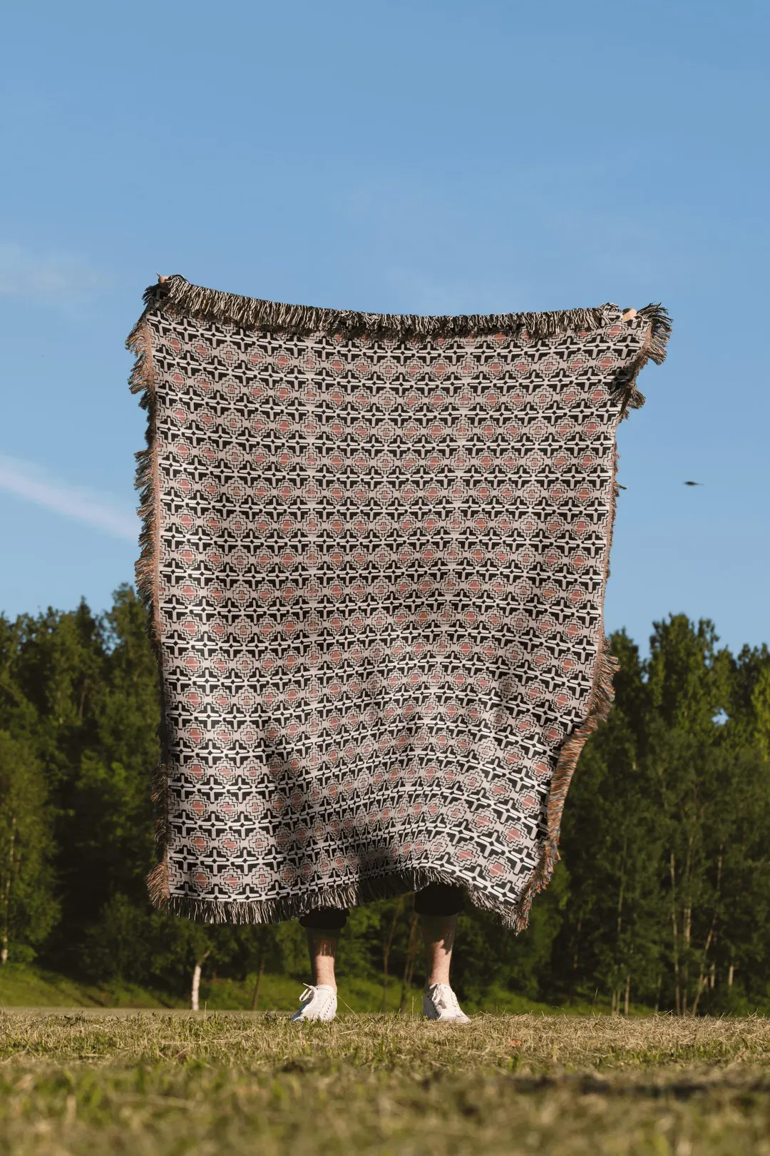 Vintage Terracotta and Black Geometric Woven Throw Blanket - Etsy | Etsy (US)