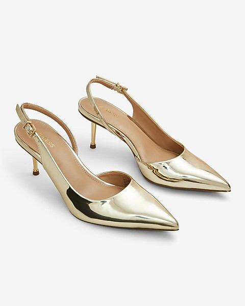 Shiny Gold Heel Slingback Pumps | Express