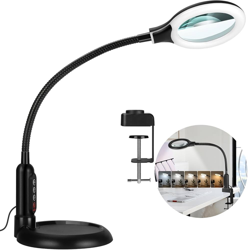 5X Magnifying Glass with Light and Clamp, 5 Color Modes Stepless Dimmable Lighted Magnifier with ... | Amazon (US)