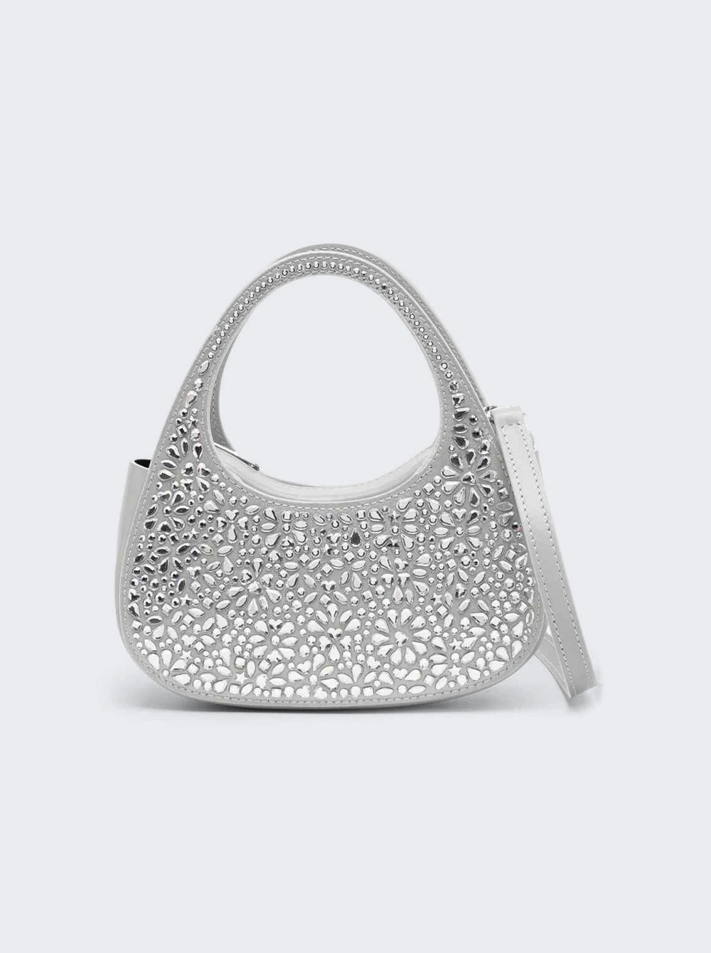Crystal-embellished Micro Baguette Swipe Bag Silver | The Webster