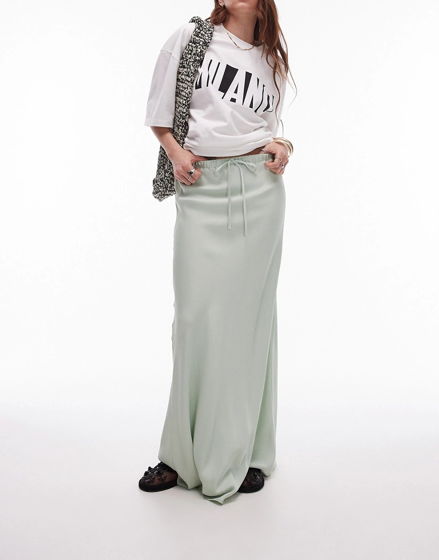 Topshop satin bias maxi skirt in icy green | ASOS (Global)