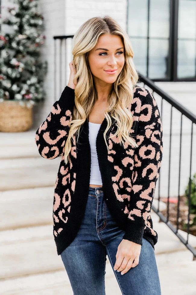 Something Simple Black And Tan Leopard Print Fuzzy Cardigan  DOORBUSTER | Pink Lily