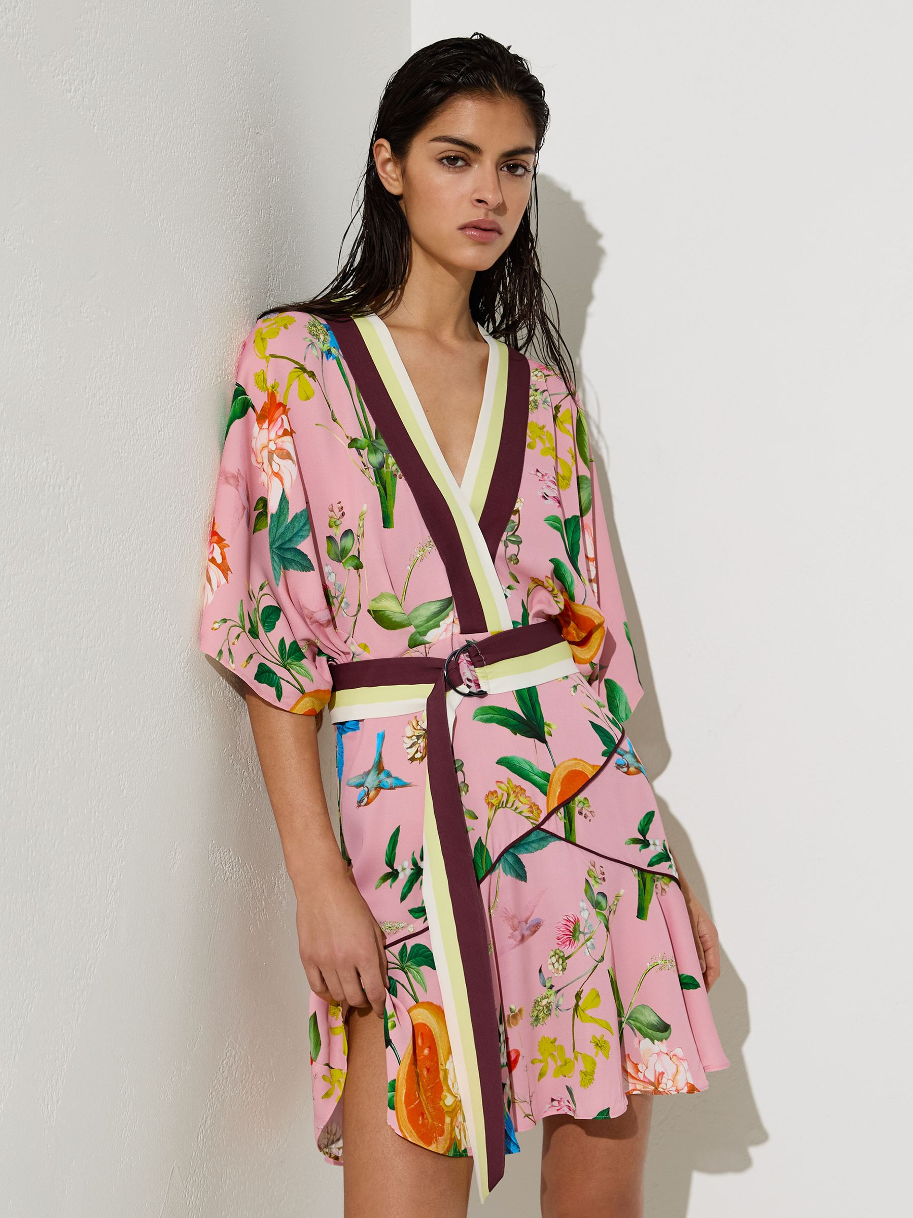 Reiss Scarf-Print Belted Beach Mini Dress in Coral Orange | REISS | Reiss US