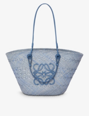 Loewe x Paula’s Ibiza Anagram-embroidered iraca palm and leather basket bag | Selfridges
